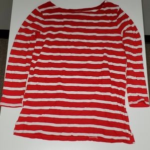 Red and White Horizontal Striped Tee Shirt